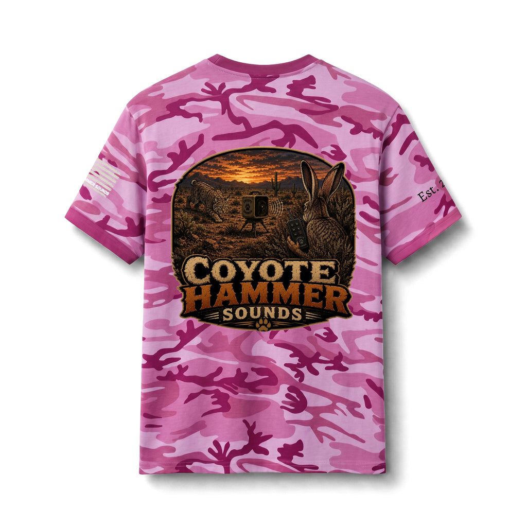 Camo Tee — "Coyote Hammer Sounds" Graphic Hunting Shirt