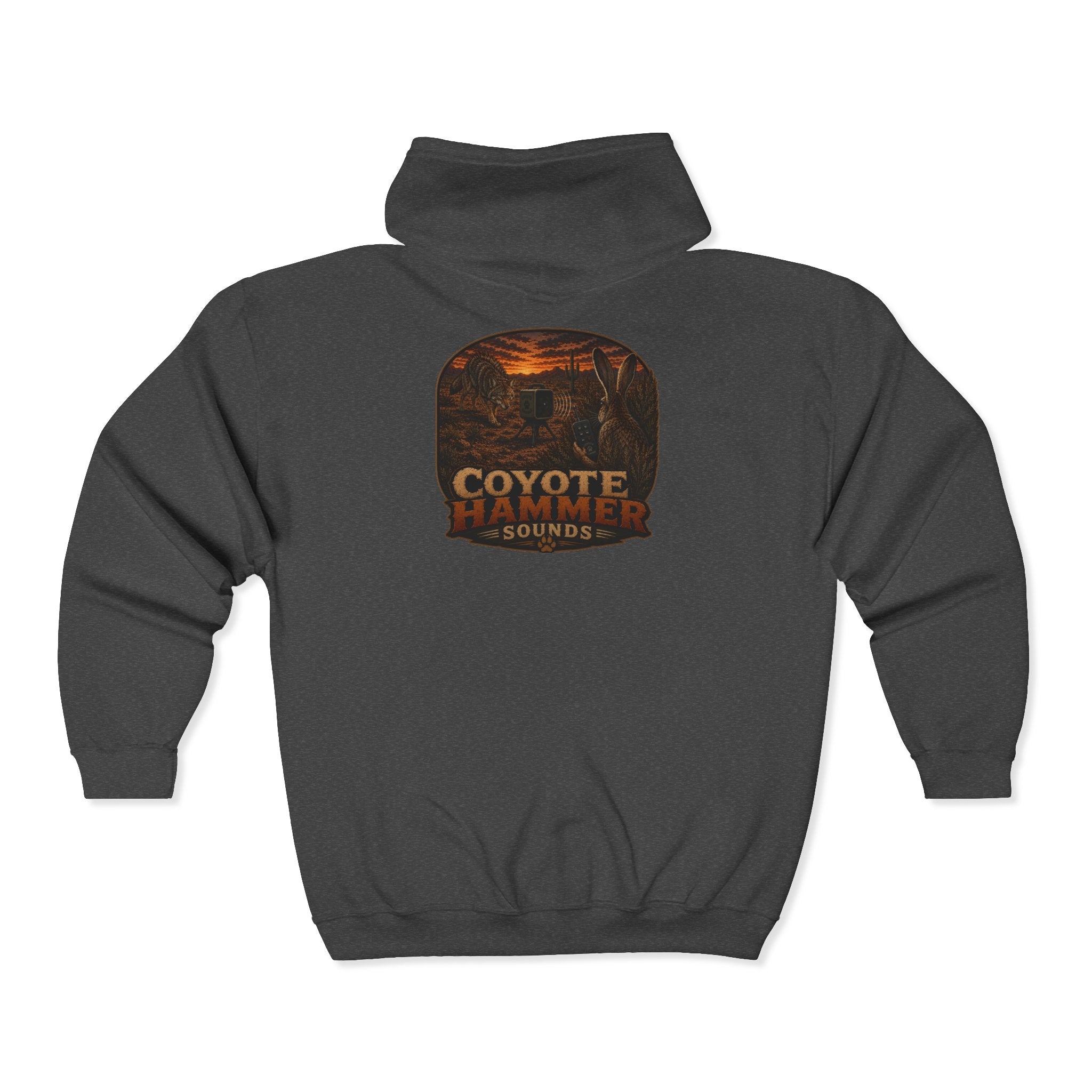 Calling Jack-Coyote Hammer Sounds Zip Hoodie — Rustic Outdoor Hunting Logo Sweatshirt