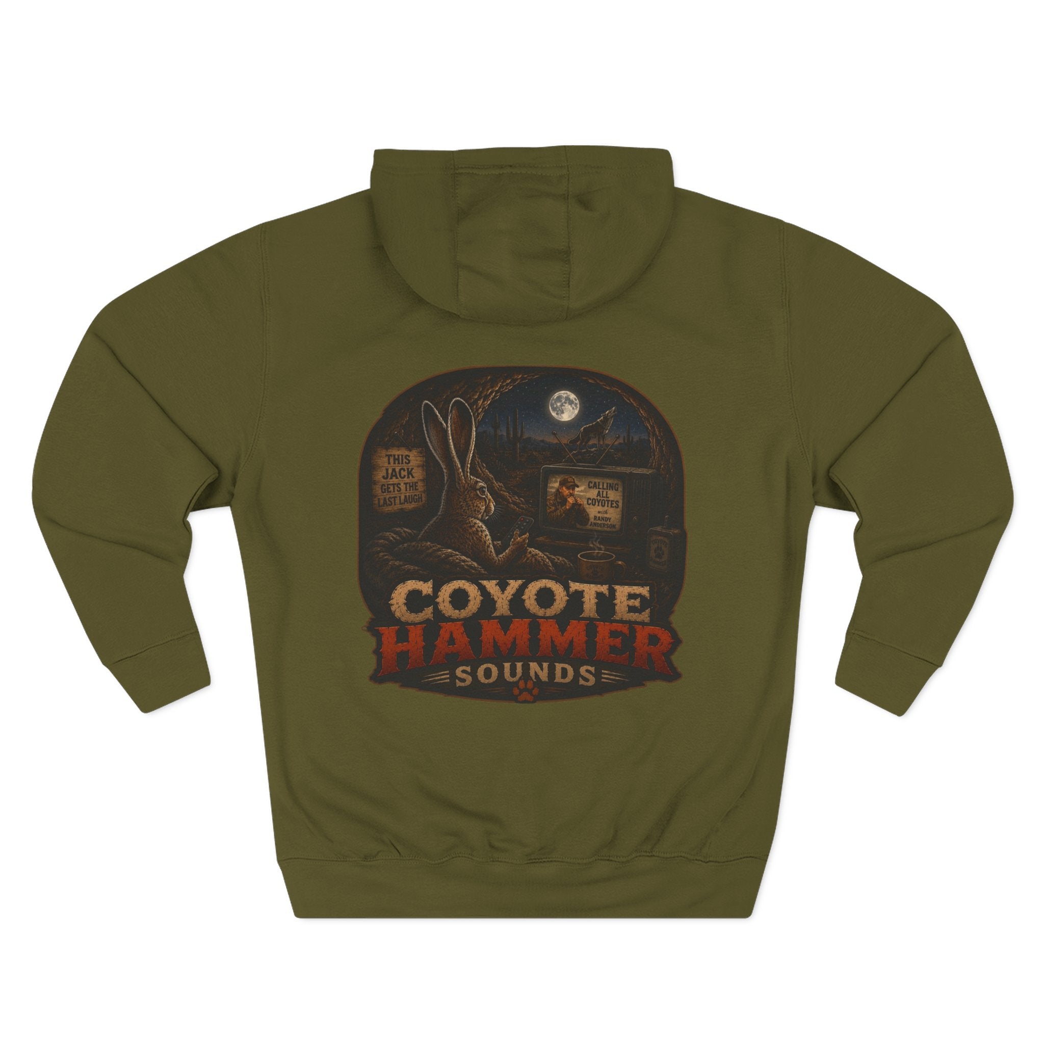 Randy Anderson-Coyote Hammer Sounds Fleece Hoodie — Retro Rabbit Band Graphic