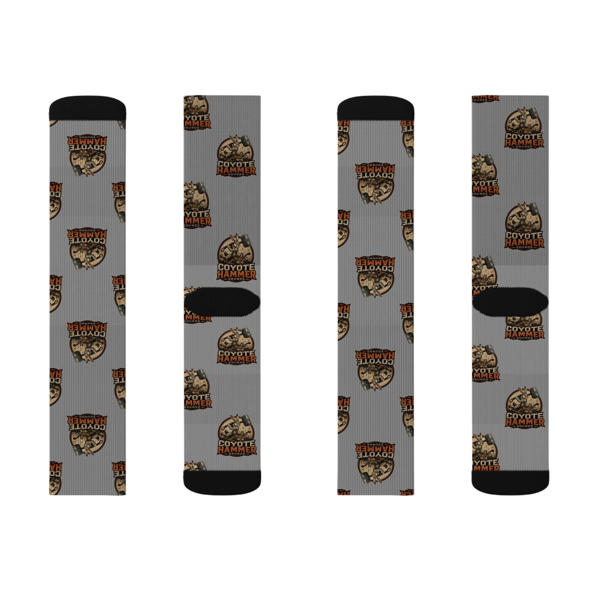 Gray Coyote Hunter Logo Sublimation Socks — Novelty Outdoor Hunting Crew Socks
