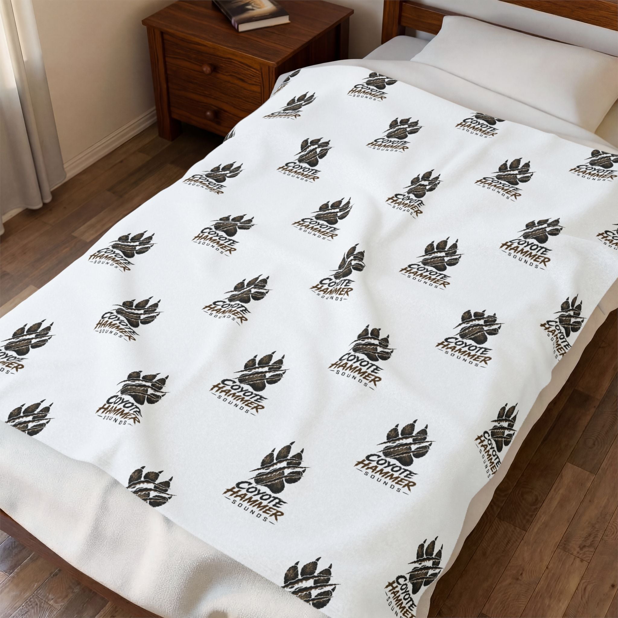 Velveteen Plush Blanket – Cozy Custom Bear Paw Repeat Logo Throw
