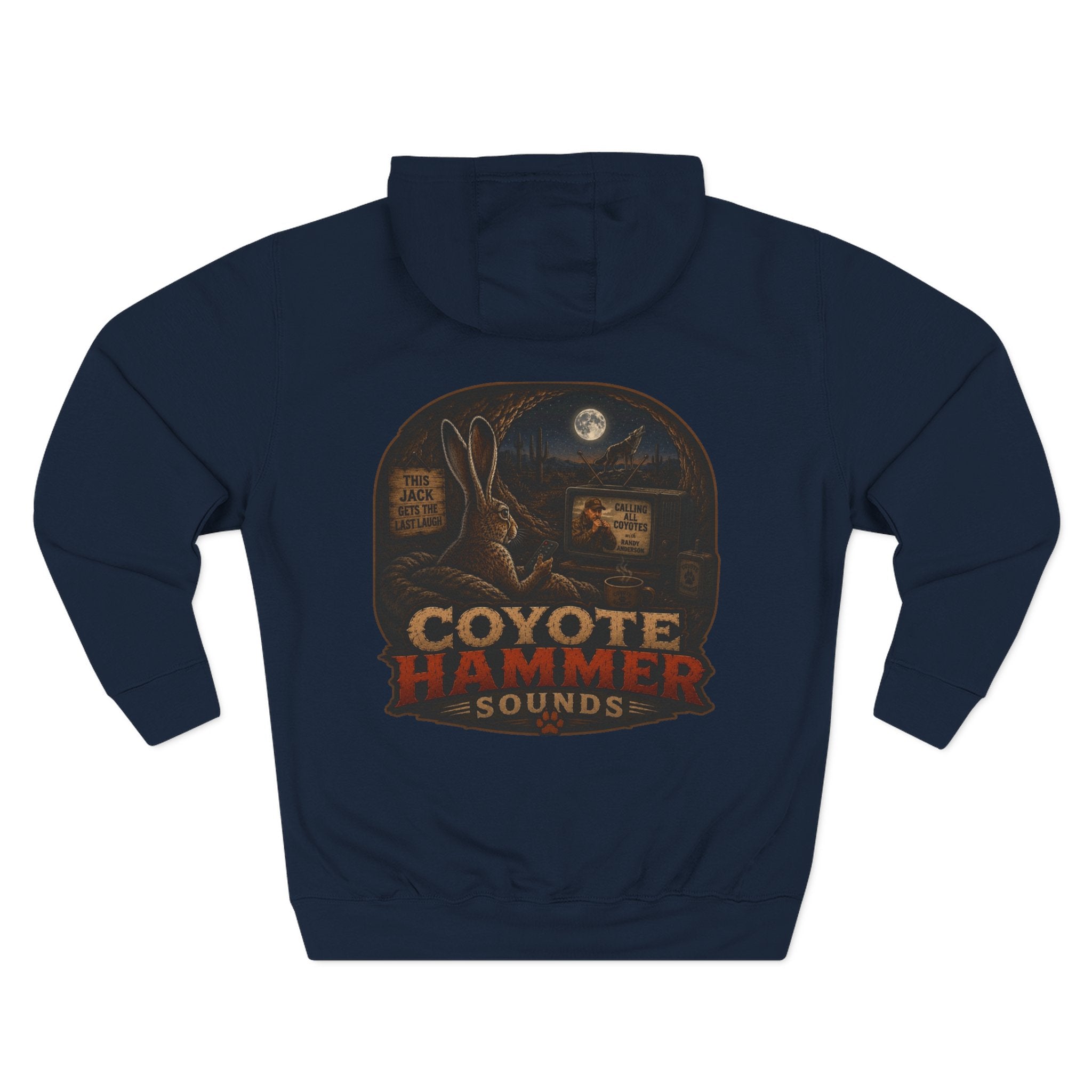 Randy Anderson-Coyote Hammer Sounds Fleece Hoodie — Retro Rabbit Band Graphic