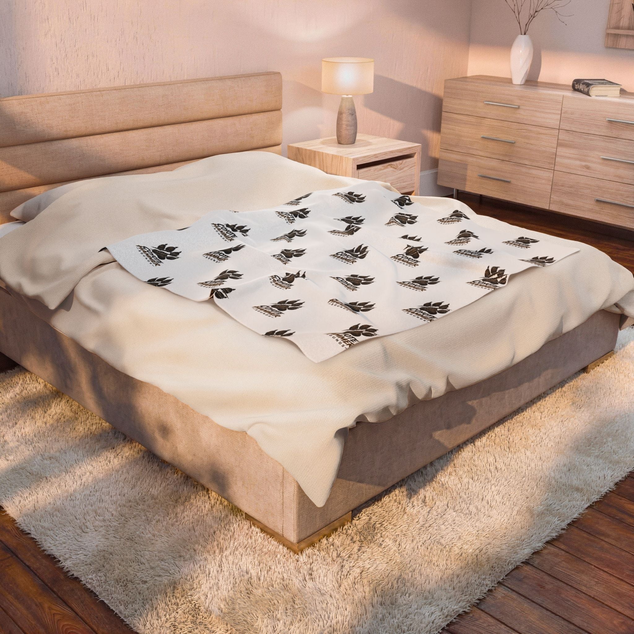 Velveteen Plush Blanket – Cozy Custom Bear Paw Repeat Logo Throw