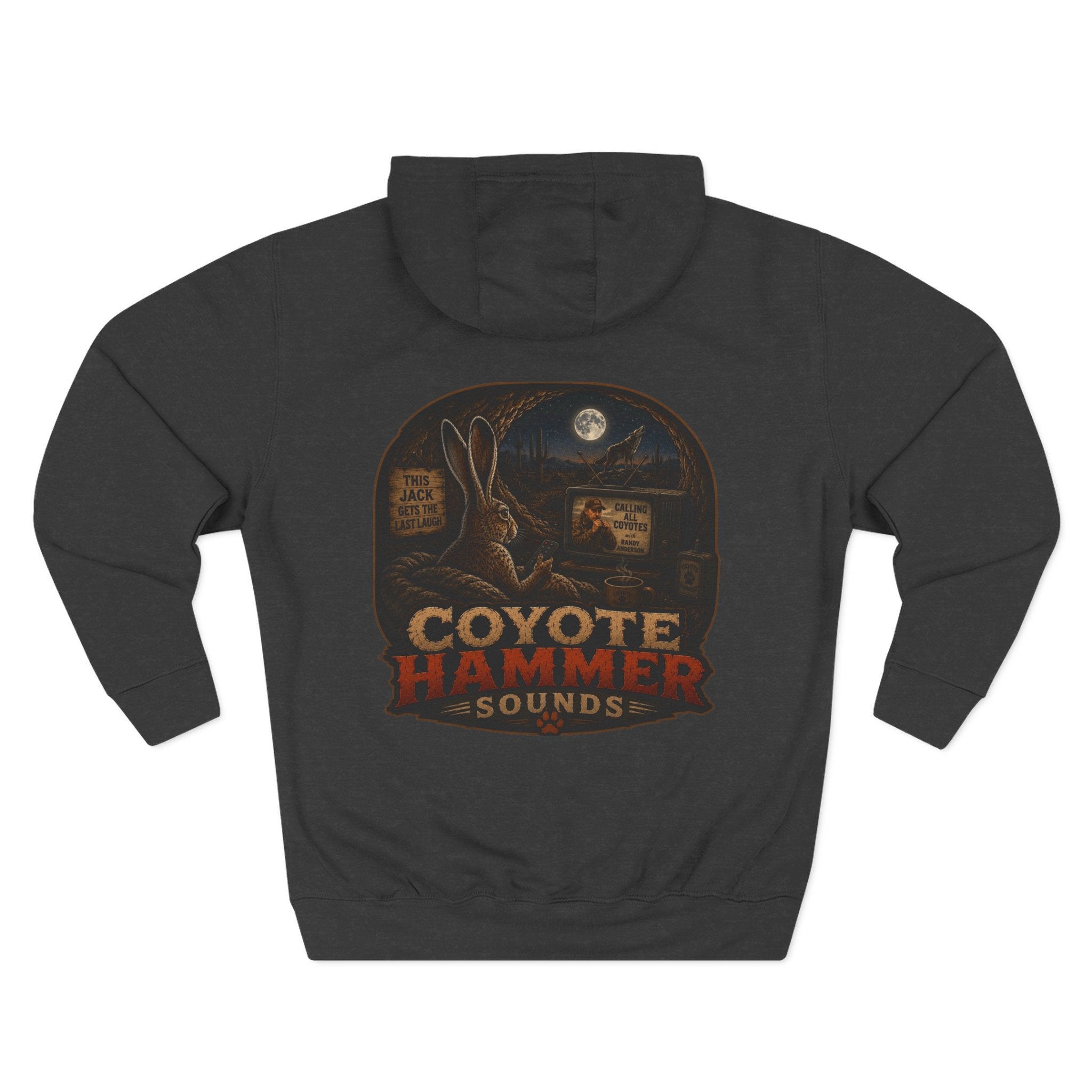 Randy Anderson-Coyote Hammer Sounds Fleece Hoodie — Retro Rabbit Band Graphic