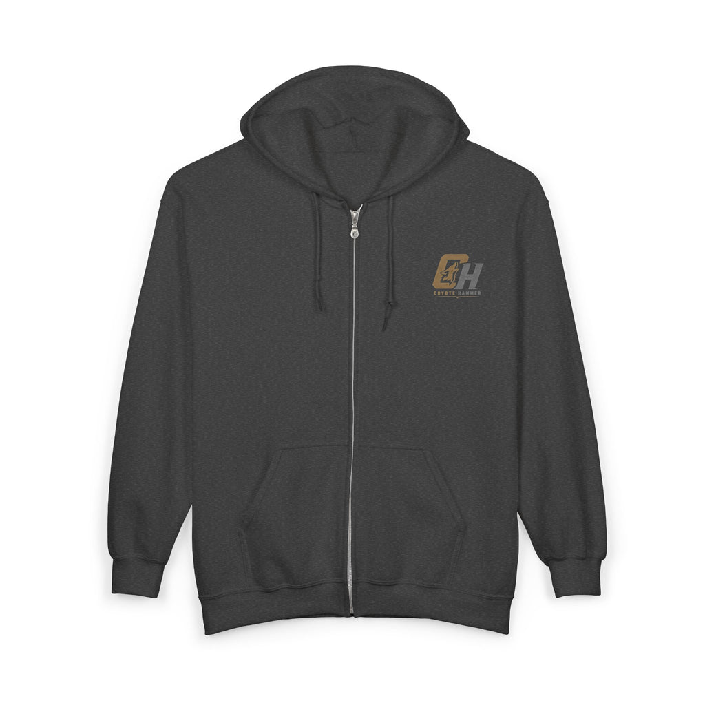 Calling Jack-Coyote Hammer Sounds Zip Hoodie — Rustic Outdoor Hunting Logo Sweatshirt