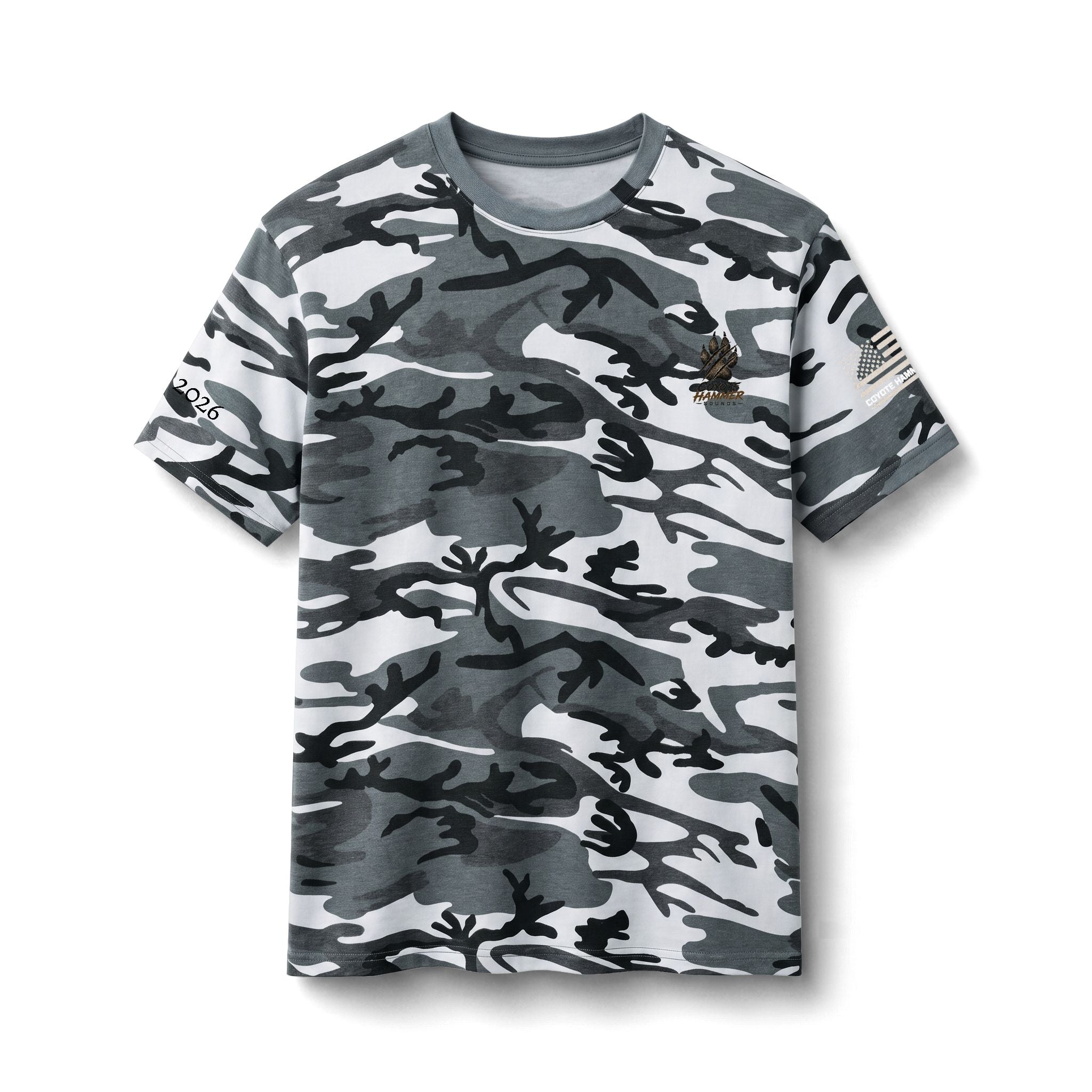 Camo Tee — "Coyote Hammer Sounds" Graphic Hunting Shirt