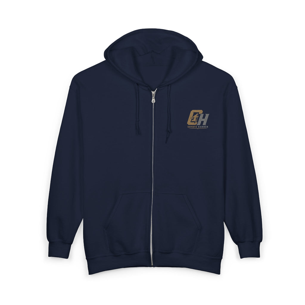 Calling Jack-Coyote Hammer Sounds Zip Hoodie — Rustic Outdoor Hunting Logo Sweatshirt