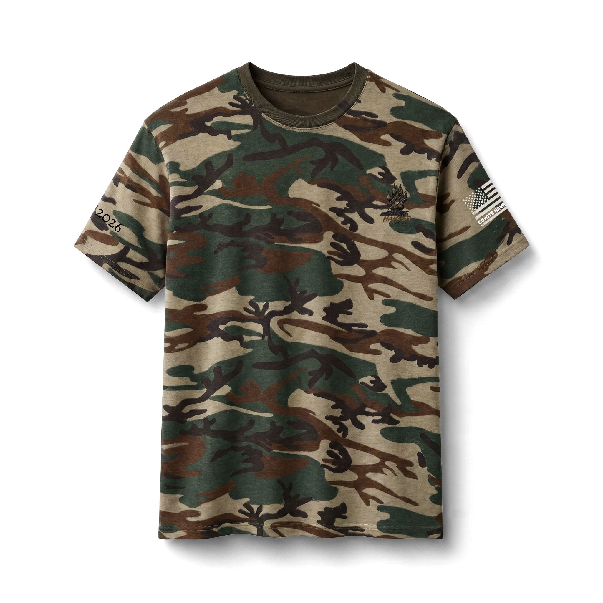 Camo Tee — "Coyote Hammer Sounds" Graphic Hunting Shirt