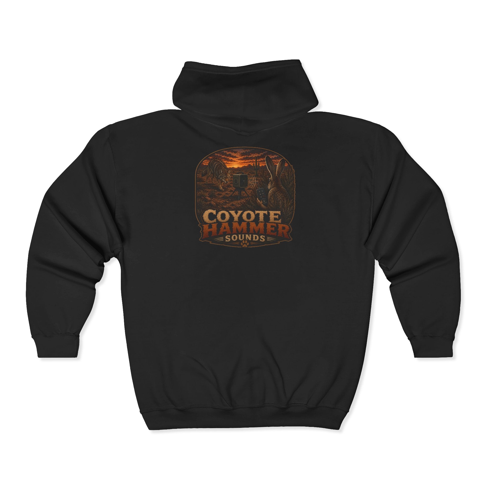 Calling Jack-Coyote Hammer Sounds Zip Hoodie — Rustic Outdoor Hunting Logo Sweatshirt