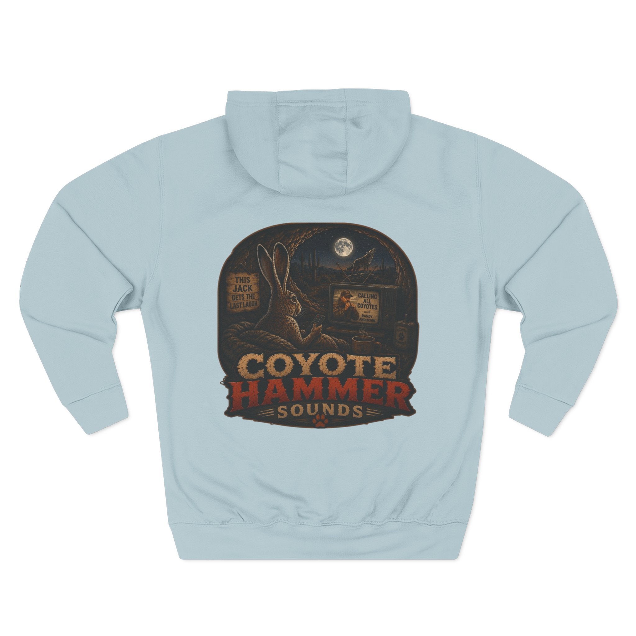 Randy Anderson-Coyote Hammer Sounds Fleece Hoodie — Retro Rabbit Band Graphic