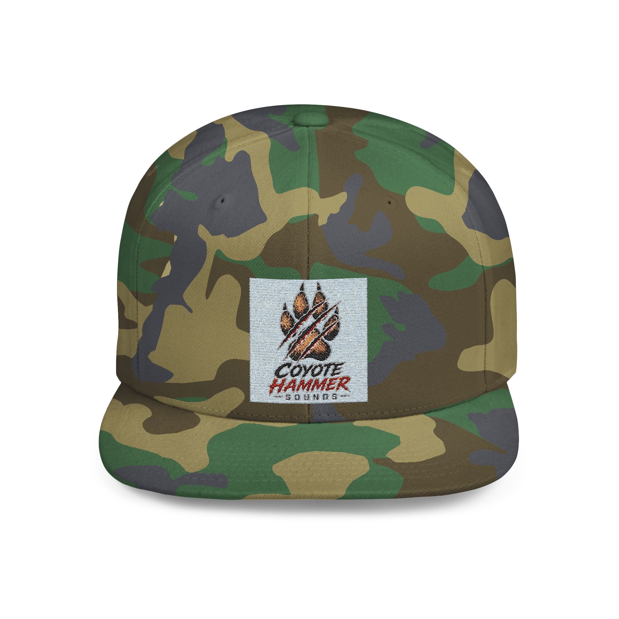 Coyote Hammer Flat Bill Snapback Hat — Distressed Paw Logo Cap